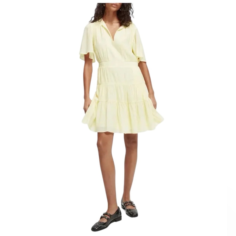 Scotch & soda flutter sleeve midi dress in yellow. New sz Med